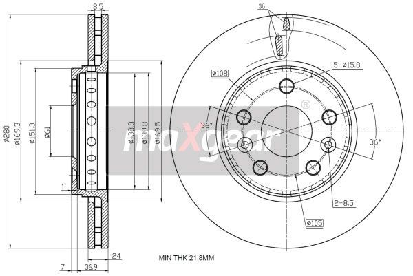 TARCZA HAMULCOWA PRZÓD RENAULT KANGOO 08- MERCEDES CITAN NIEMCY MaXgear 19-2002