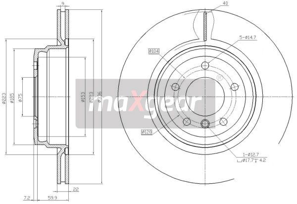 TARCZA HAMULCOWA TYŁ BMW E90 320-335 05- 336X22 MaXgear 19-2455