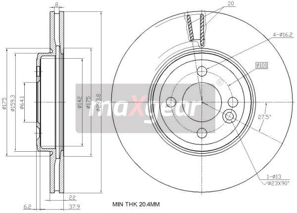TARCZA HAMULCOWA PRZÓD MINI COOPER 03- WORKS S MaXgear 19-2456