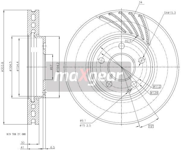 TARCZA HAMULCOWA PRZÓD MERCEDES W211 03- 4MATIC MaXgear 19-2701