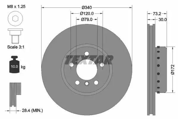 Tarcza hamulcowa przód BMW 1 2 3 4 10- 340x30 WYSOKO NAWĘGLANA Textar 92264925