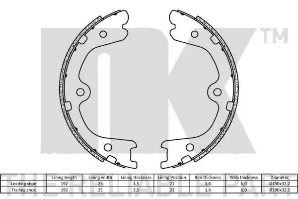 Szczęki hamulca ręcznego Nissan NAVARA PATHFINDER 05-  190X32 NK Autoparts 2722798