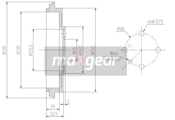 BĘBEN HAMULCOWY CADDY 00-04 230X39 MaXgear 19-2245