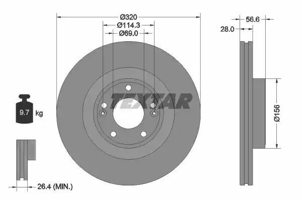 Tarcza hamulcowa przód Hyundai GENESIS 2,0-3,8 V6 08- 320x28 Textar 92272803