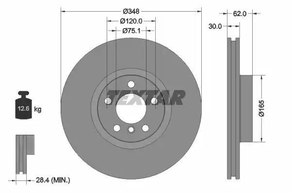 Tarcza hamulcowa przód BMW X5 X6 07- 348MM WYSOKO NAWĘGLANA Textar 92160905