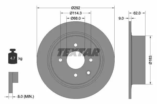 Tarcza hamulcowa tył Nissan CUBE TIIDA 1,6-1,8 1,5 DCI 07- 292x9 Textar 92234303