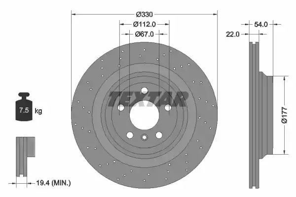 Tarcza hamulcowa tył Mercedes W166 11- 330x22 WYSOKO NAWĘGLANA Textar 92254505