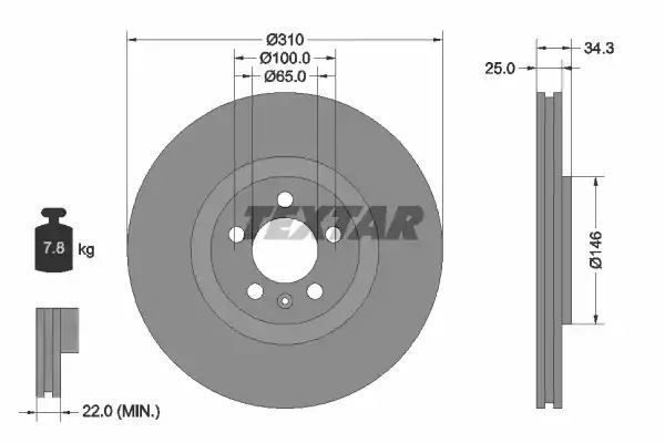 Tarcza hamulcowa przód POLO 1,0-1,8 14- Seat IBIZA 1,0-1,8 15- 310x25 Textar 92275903