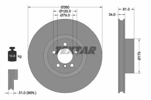 Tarcza hamulcowa przód Land Rover RANGE ROVER 4,4D 5,0 4X4 09-12 380X34 WYSOKO NAWĘGLANA Textar 92233905