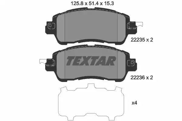 Klocki hamulcowe przód Mazda 2 1,5 14- 125,8x51,4x15,3 z czujnikiem Textar 2223501