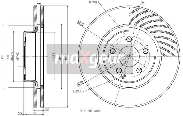 TARCZA HAMULCOWA PRZÓD MERCEDES W211 02- E300-500 CLS GLK330 Z POWŁOKĄ ANTYKOROZYJNĄ MaXgear 19-2859MAX