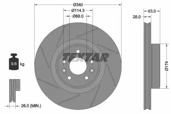 Tarcza hamulcowa przód Renault MEGANE COUPE 2,0 08- 340X28 WYSOKO NAWĘGLANA Textar 92282205