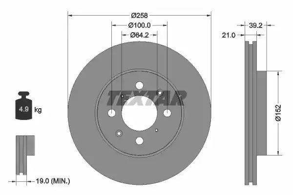 Tarcza hamulcowa przód Honda JAZZ 02- 08- CITY 08- 258MM WYS. 39,2MM Textar 92165903