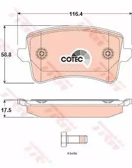 Klocki hamulcowe tył A4 A5 Q5 07- TRW 116,4x58,8x17,5 TRW GDB1765