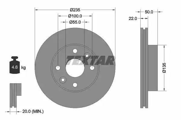 Tarcza hamulcowa przód KIA RIO 1,3-1,5 00-05 235x22 Textar 92288203