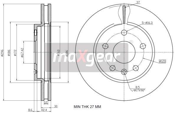 TARCZA HAMULCOWA PRZÓD OPEL INSIGNIA 08- KOŁA 16 Z POWŁOKĄ ANTYKOROZYJNĄ MaXgear 19-1935MAX