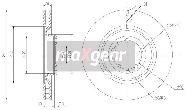 TARCZA HAMULCOWA PRZÓD FIAT DOBLO 10- Z POWŁOKĄ ANTYKOROZYJNĄ MaXgear 19-2205MAX