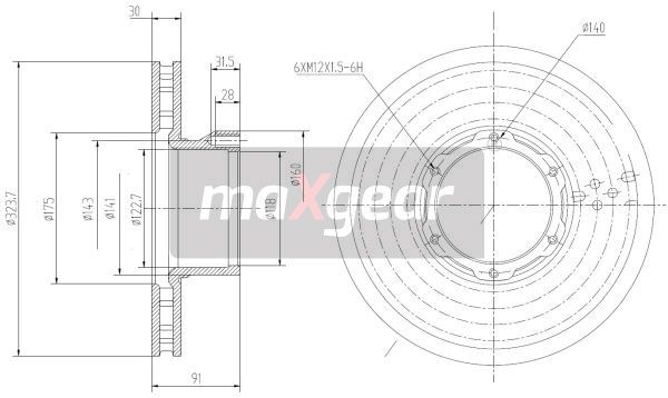 TARCZA HAMULCOWA PRZÓD MERCEDES VARIO 96- MaXgear 19-3360