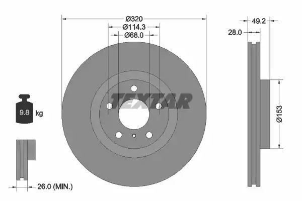 TARCZA HAM. NISSAN P. MURANO 2,5 DCI/3,5 4X4 03-14 Textar 92162405