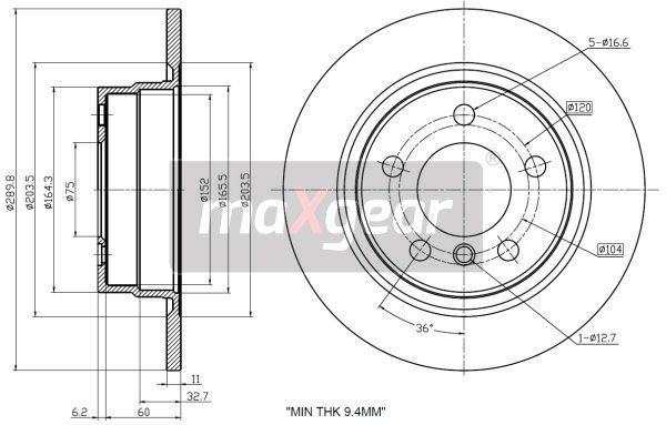 TARCZA HAMULCOWA TYŁ BMW F20 10- 114-118 MaXgear 19-3219