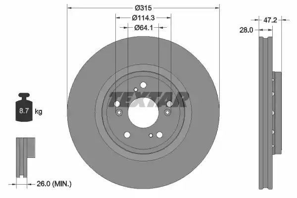 Tarcza hamulcowa przód Honda CR-V 1,6 2,2 I-DTEC 12- 315x28 Textar 92283303