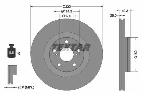 Tarcza hamulcowa przód Toyota AVENSIS 2,0-2,2 D-4D 09- 320x26 Textar 92195303
