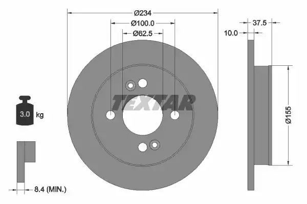 Tarcza hamulcowa tył KIA PICANTO 1,0-1,2 04- 234X10 Textar 92147203