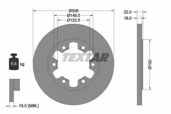 Tarcza hamulcowa tył Ford TRANSIT 2,2 TDCI 13- 308x18 Textar 92275803