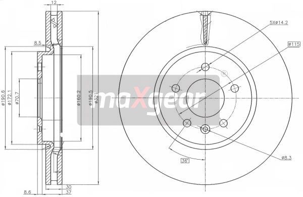 TARCZA HAMULCOWA PRZÓD OPEL ZAFIRA C 11- KOŁA 17 MaXgear 19-2229