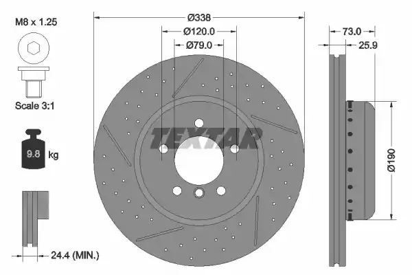 Tarcza hamulcowa przód BMW 1 3 05- PERFOROWANY 338x25,9 WYSOKO NAWĘGLANA Textar 92266925