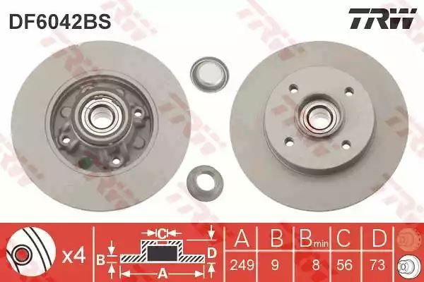 Tarcza hamulcowa tył Peugeot 308 07- 2,0HDI z łożyskiem TRW DF6042BS