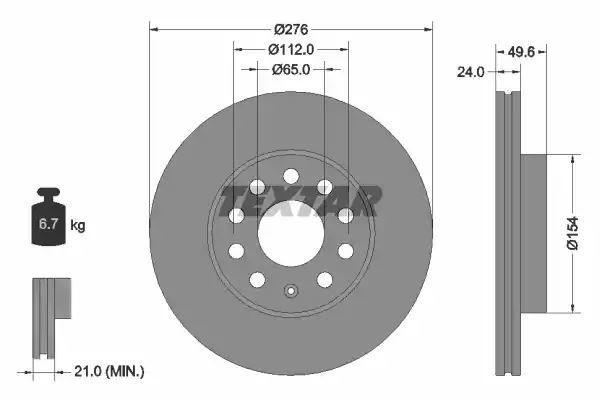Tarcza hamulcowa przód GOLF 12- Seat LEON 13- Skoda OCTAVIA 13- 275,8x24  Textar 92271903