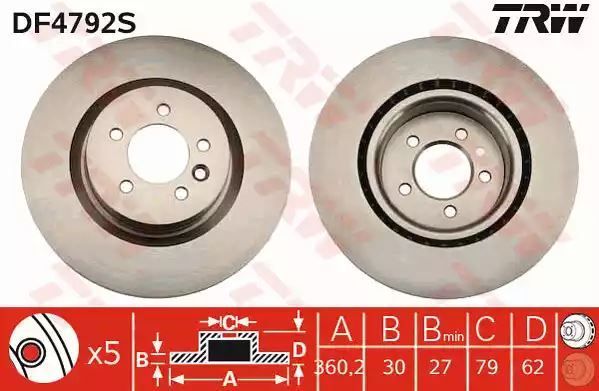Tarcza hamulcowa przód Land Rover RANGE ROVER 05- TRW DF4792S