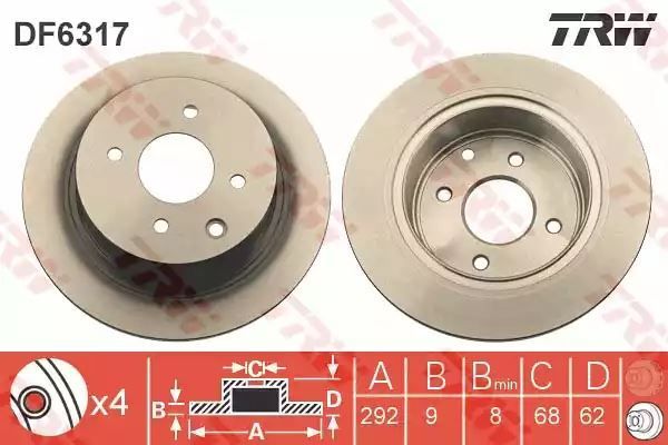 Tarcza hamulcowa tył Nissan CUBE TIIDA 1,6-1,8 1,5 DCI 07- TRW DF6317