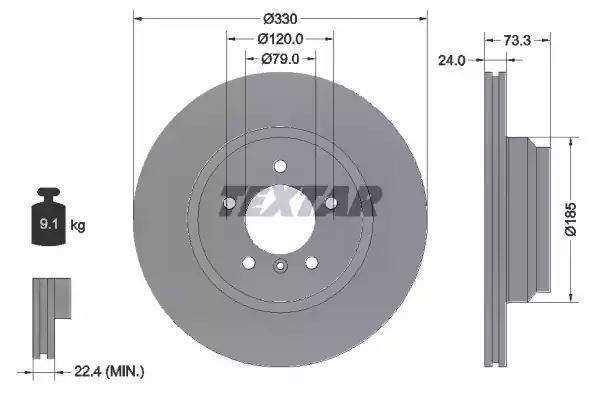 Tarcza hamulcowa przód BMW 1 3 X1 2,0-3,0 05-15 330X24 WYSOKO NAWĘGLANA Textar 92137805