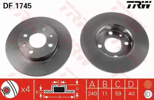 Tarcza hamulcowa przód Fiat 500 PANDA 07- 240,5X11 4 OTWORY TRW DF1745