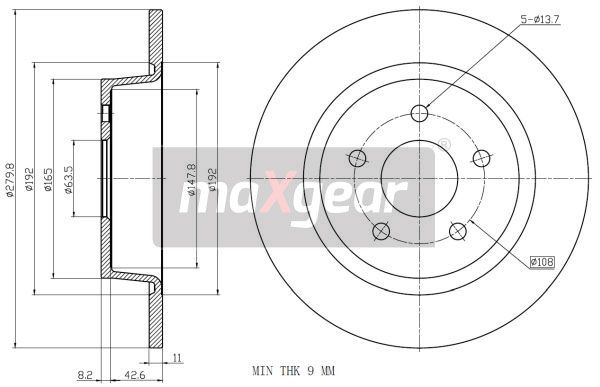 TARCZA HAMULCOWA TYŁ FORD C-MAX 10- KUGA 13- MaXgear 19-3206