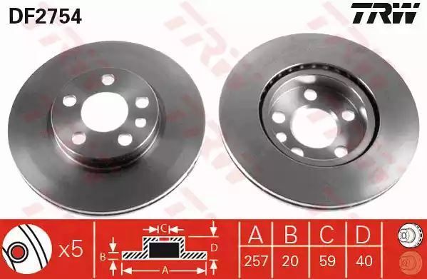 Tarcza hamulcowa przód Fiat SCUDO 1,6 1,9-2,0 JTD 96-06 257X20 TRW DF2754