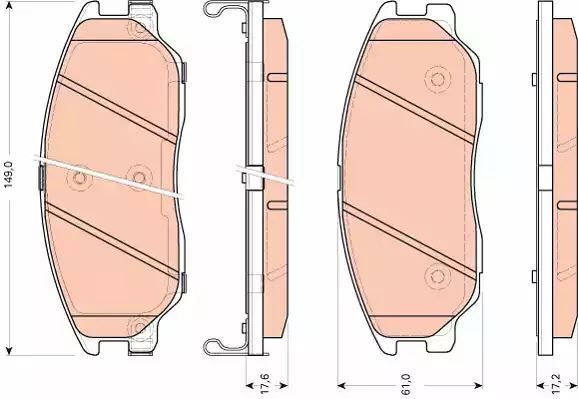 Klocki hamulcowe przód Hyundai TERRACAN 2,9 CRDI 3,5 V6 01-06 z czujnikiem 149x61x17,2 17,6 MANDO  TRW GDB3465
