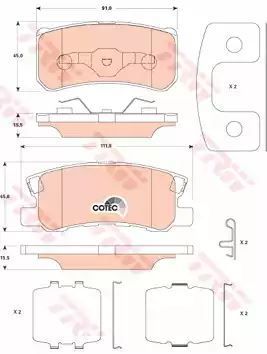 Klocki hamulcowe tył Mitsubishi PAJERO 99- 07- OUTLANDER 06- ASX 10- JEEP 4008 GRANDIS TRW GDB4600