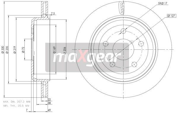 TARCZA HAMULCOWA TYŁ JEEP GRAND CHEROKEE 3,0-6,4 4X4 10- MaXgear 19-3225