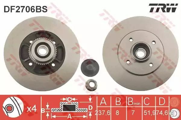 Tarcza hamulcowa tył Renault CLIO 02- KLP z łożyskiem ABS TRW DF2706BS