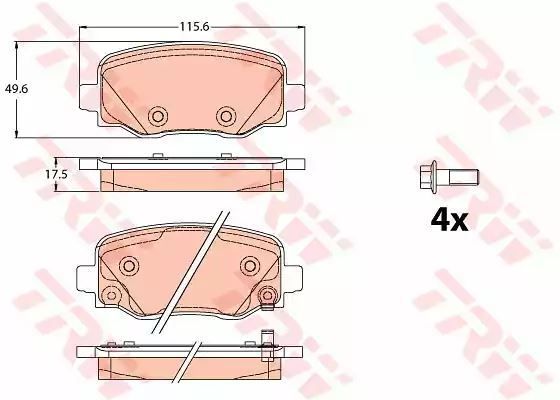 Klocki hamulcowe tył Fiat 500X 1,3-2,0 D 4X4 14- TRW z czujnikiem 115,6x49,6x17,5 TRW GDB2116