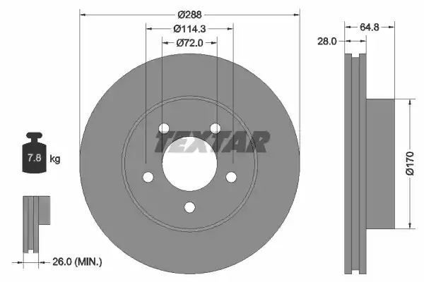 Tarcza hamulcowa przód Jeep CHEROKEE 01-08 WYSOKO NAWĘGLANA 288x28 Textar 92119704