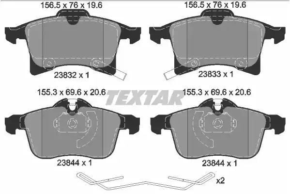 Klocki hamulcowe przód Opel CORSA 1,4-1,6 TURBO 15- 2 CZUJNIKI 156,5x76x20,6 155,35x69,7x20,6 Textar 2383204