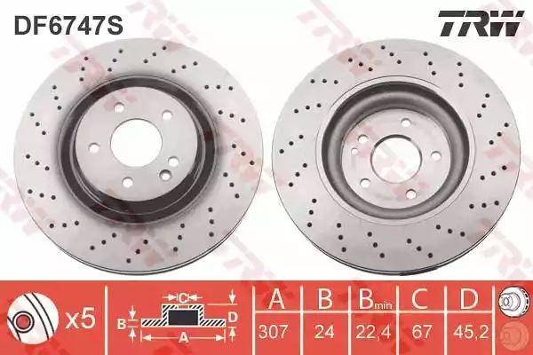 Tarcza hamulcowa przód BMW 2 X1 1,5-2,0 14-  307x24 TRW DF6747S