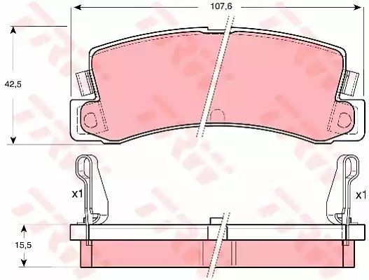 Klocki hamulcowe tył Toyota COROLLA 1,4-2,0 D 85-02 107,6x42,5x16 z czujnikiem AKEBONO TRW GDB730
