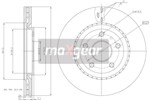 TARCZA HAMULCOWA PRZÓD FIAT FREEMONT 2,0 JTD 2,4-3,6 11- MaXgear 19-3226