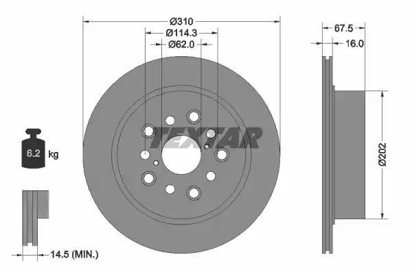 Tarcza hamulcowa tył Lexus LS 430 00-06  310X16  Textar 92185703