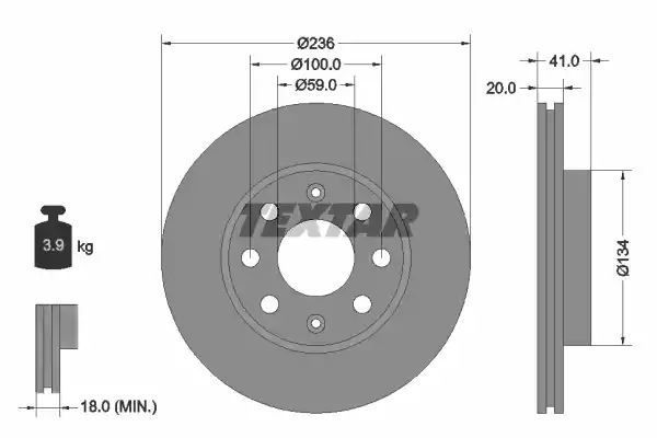 Tarcza hamulcowa przód Chevrolet AVEO KALOS SPARK 1,0-1,6 04- 236X20 Textar 92133403